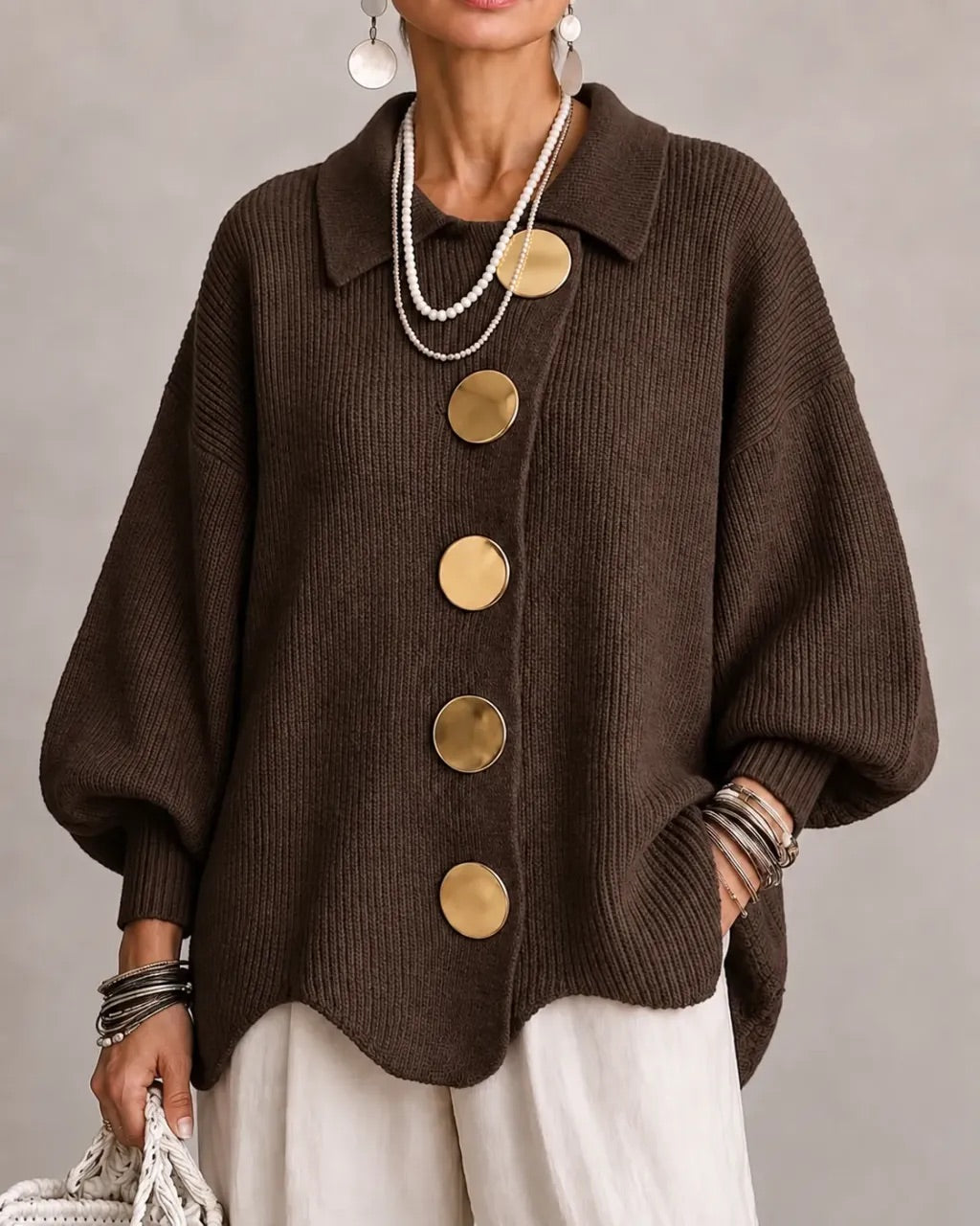 Karina | Volný kardigan s límečkem a knoflíky